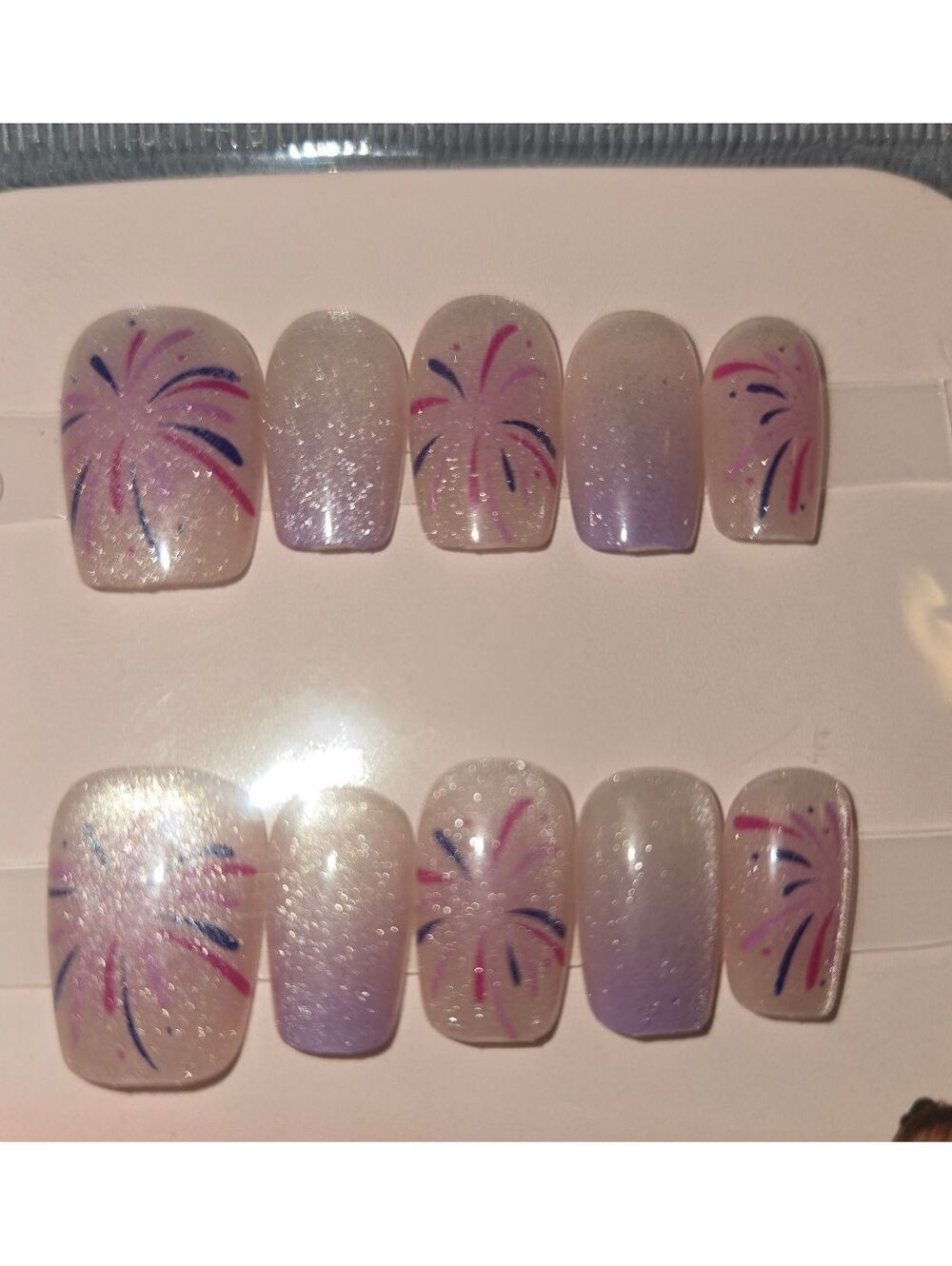 Artificial Press-On Nails with Purple and Pink Firework Design